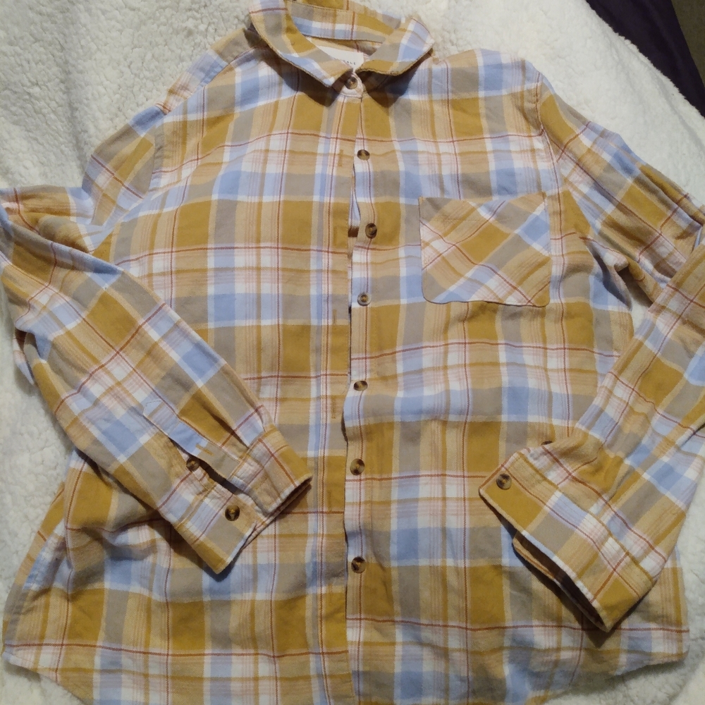 Aeropostale Plaid Button Down Shirt - Blue and Tan